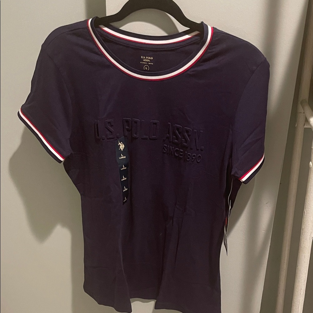 U.S. Polo Assn. Navy Short Sleeve Crew Tee with Red & White Trim